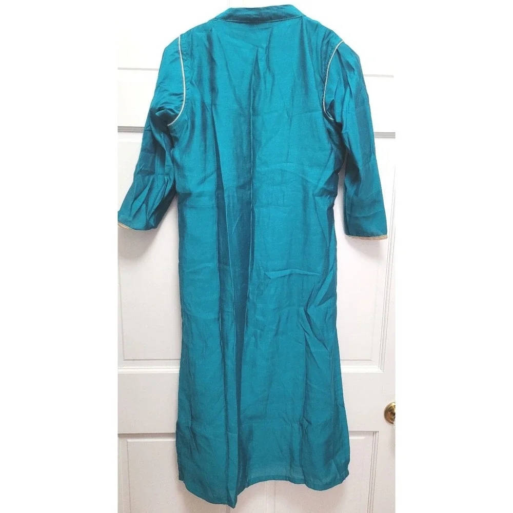Hariom Women's 2pc Silk Blend Embroidered Long Kurta Set - Teal Green - XL